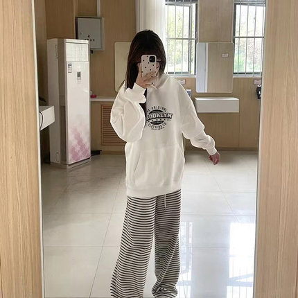带帽卫衣女春秋款2024新款爆款加绒显瘦外套洋气加厚减龄白色上衣