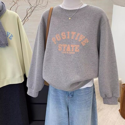 秋冬新款加绒加厚宽松长袖卫衣女