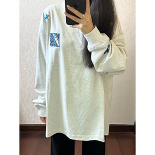 情侣装 国潮牌刺绣纯棉长袖 内搭打底衫 t恤男女同款 百搭上衣 春秋季