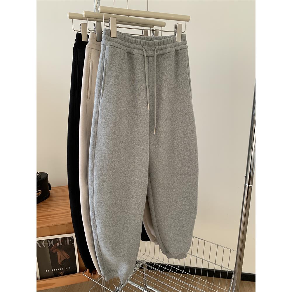 运动裤女加绒弯刀裤秋冬束脚卫裤