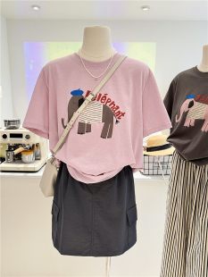打底衫 短袖 T恤女上衣tee潮 韩系卡通小象印花宽松休闲薄款 纯棉夏季