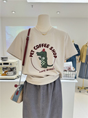 纯棉美式 T恤女tee 打底衫 复古春夏新款 卡通减龄小恐龙宽松显瘦短袖