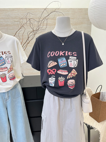 100%纯棉短袖t恤女夏季宽松上衣