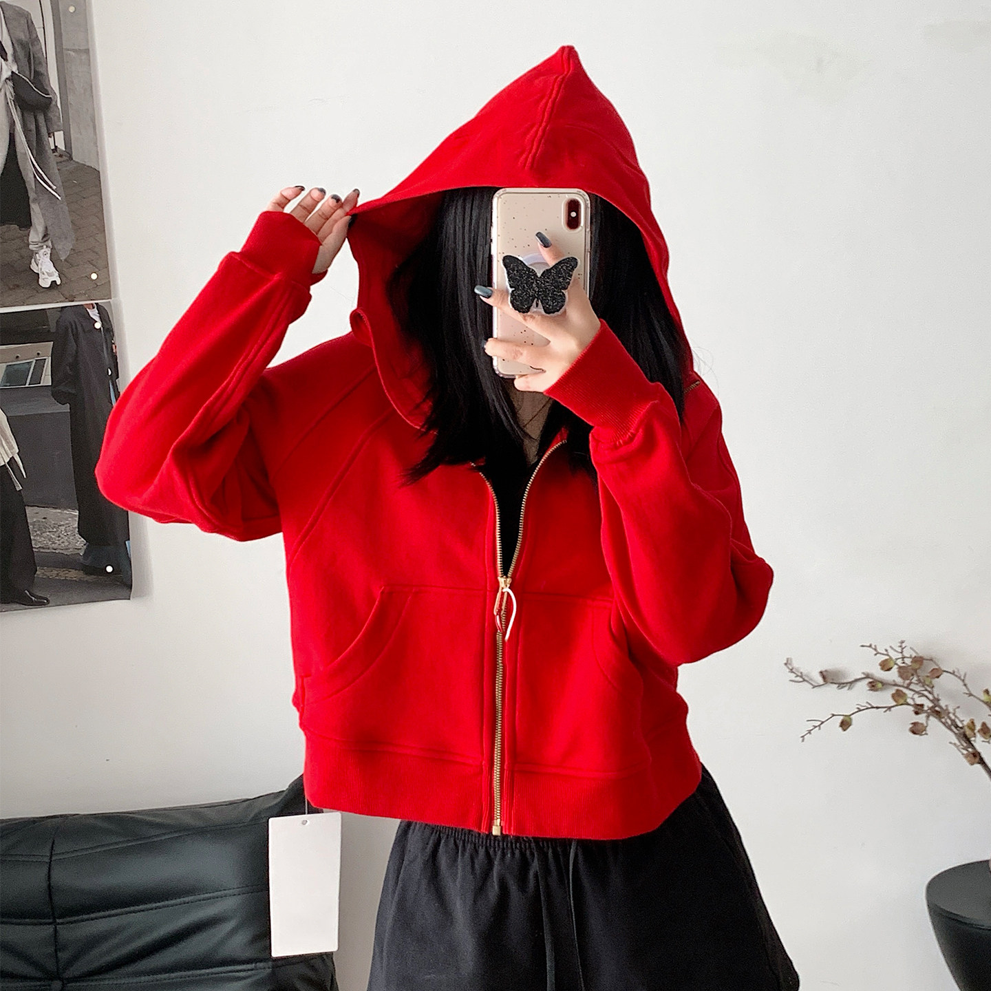 秋冬款Scub全拉链连帽衫运动休闲卫衣百搭棉刺绣宽松瑜伽外套上衣