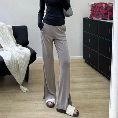 soft超柔垂坠感微喇裤莫代尔松紧腰休闲开衩运动女透气瑜伽长裤