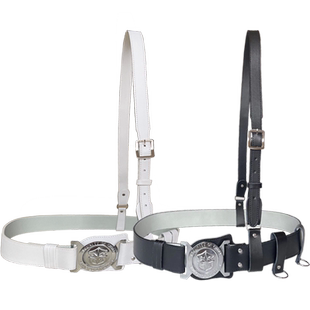 真皮加厚加硬保安执勤黑白色三角武装巡逻仪仗斜挎肩外腰带男通用