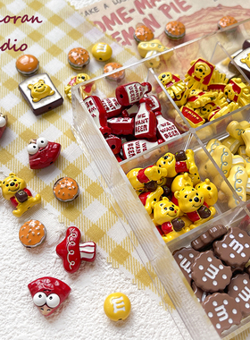 红黄色系可爱小熊维尼曲奇蘑菇汉堡合金烤漆串珠DIY散珠手链配件