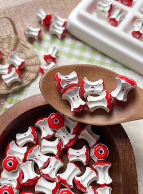 可爱合金红色苹果核不规则立体童趣串珠DIY手工手作饰品配件散珠