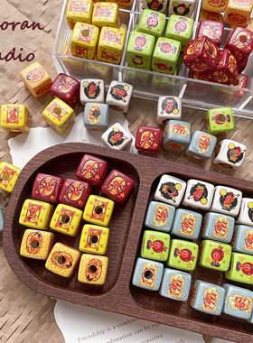 星星人方块印花童趣串珠红黄色系树脂散珠DIY手机链串珠新潮配件