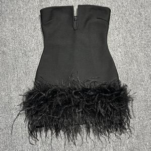 鸵鸟羽毛短款小众设计礼服宴会派对连衣裙