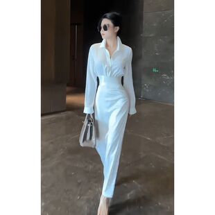气场强大白色衬衫连衣裙女2025新款夏季轻奢高级感今年流行的裙子