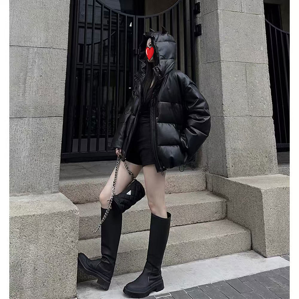 黑色恶魔PU皮羽绒棉服面