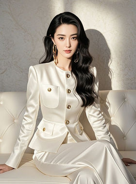 入秋穿搭一整套高级感小香风盐系轻熟职业白色西装外套裤子套装女