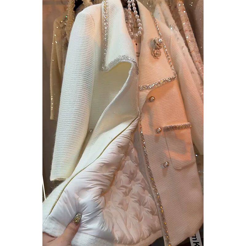 韩系白色小香风大翻领高级感超好看羽绒服内胆中长款大衣外套女冬