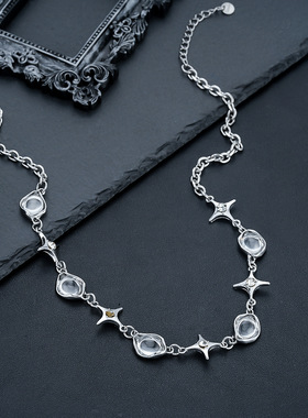 四星芒气泡不规则锆石项链男冷淡风异形玻璃珠拼接个性潮锁骨链女