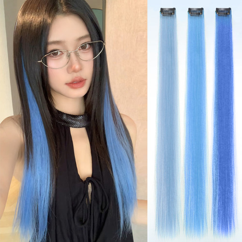 简兮甜酷辣妹蓝色挂耳染假发片