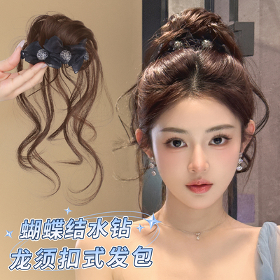 简兮蝴蝶结扣式抓夹龙须丸子头