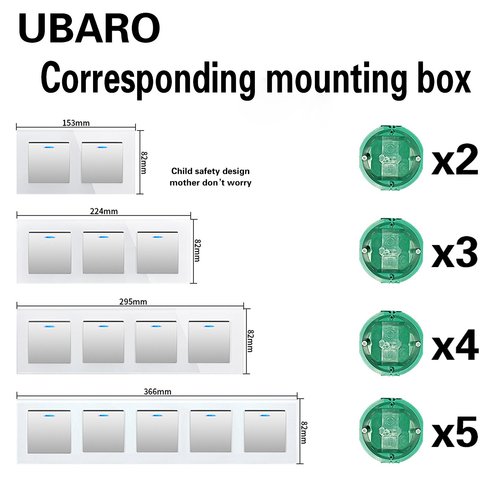 153型欧标按压联体开关钢化玻璃面板暗装圆形底盒墙壁开关