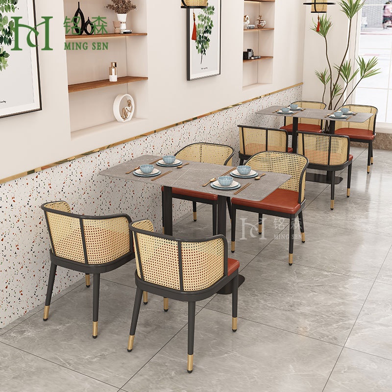 东南亚餐厅桌椅铁艺饭店餐馆烤肉岩板餐桌主题酒店藤编卡座沙发