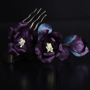 【紫双茶】原创非遗绒花手工发夹发梳古风汉服侧边发饰国风头饰