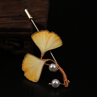 【银杏叶】非遗绒花胸针新中式旗袍别针古风手工马面裙配饰精致