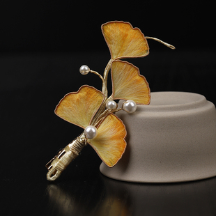 【银杏叶】国风小众非遗绒花大衣胸针时尚胸花外套西装大衣别针女