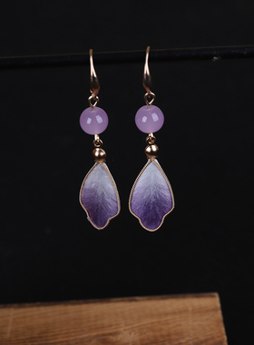 非遗绒花耳环紫色优雅高级感旗袍茶服配饰气质耳饰古典汉服耳坠女