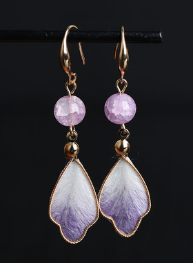 非遗绒花耳环紫色优雅高级感旗袍茶服配饰气质耳饰古典汉服耳坠女