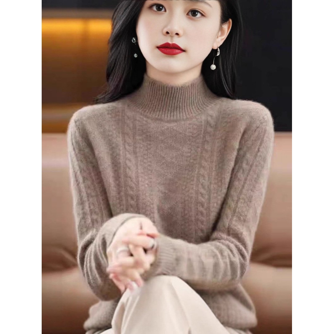 进口羊绒毛衣女25秋冬新款半高领打底衫加厚针织衫内搭纯色上衣宽