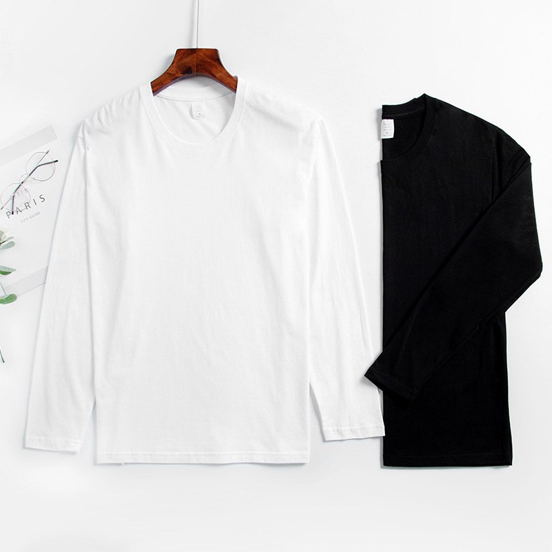 进口新款220g重磅白色棉长袖t恤男女圆领文化衫纯色青年休闲打底