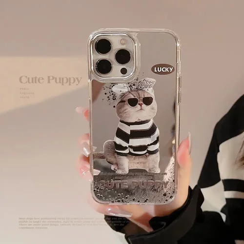 适用13promax墨镜猫咪14苹果iPhone16手机壳11潮酷搞怪15电镀镜面