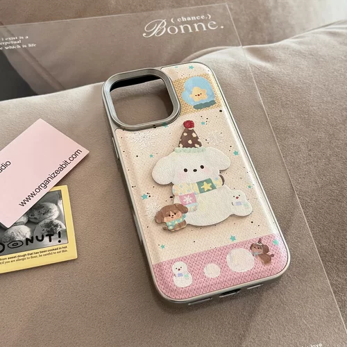 ins甜妹小狗苹果16手机壳14pro max皮质立体适用iPhone15防摔11硬
