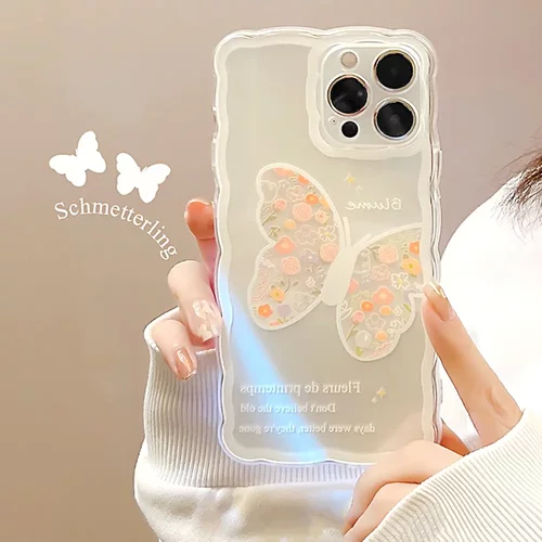 花朵蝴蝶13适用iphone14pro苹果15手机壳16波浪11创意x保护套max