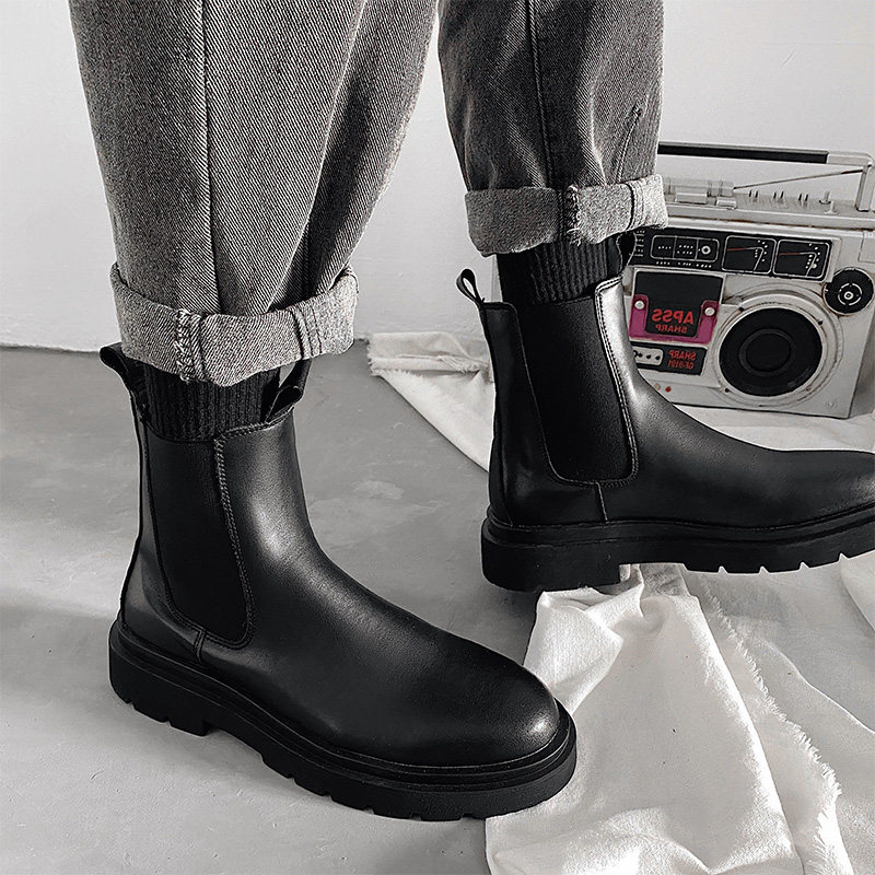 CHELSEA MARTIN BOOTS MENS CASUAL HONG KONG TREND MENS BOOTS HIGH TOP SHOES MENS WINTER NEW VERSATILE BLACK LEATHER BOOTS