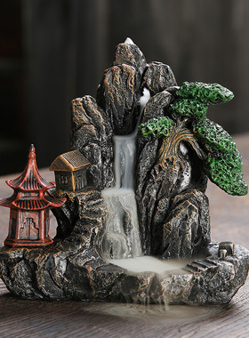 跨境新品树脂倒流香炉工艺品摆件创意高山流水回流香薰炉家居饰品