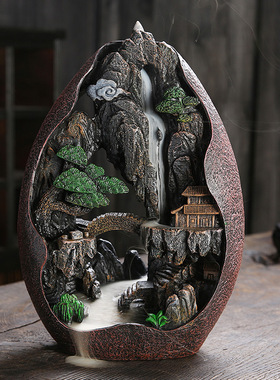 跨境新品供应树脂高山流倒流香炉 创意大号回流香炉家居摆件原创