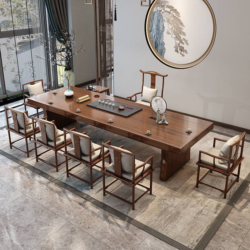 复古办公室茶桌椅组合套装实木大板简约现代新中式禅意客厅泡茶台