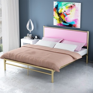 北欧金色双人铁床卧室简约帷幔蚊帐高架床酒店单身公寓圆管金属床