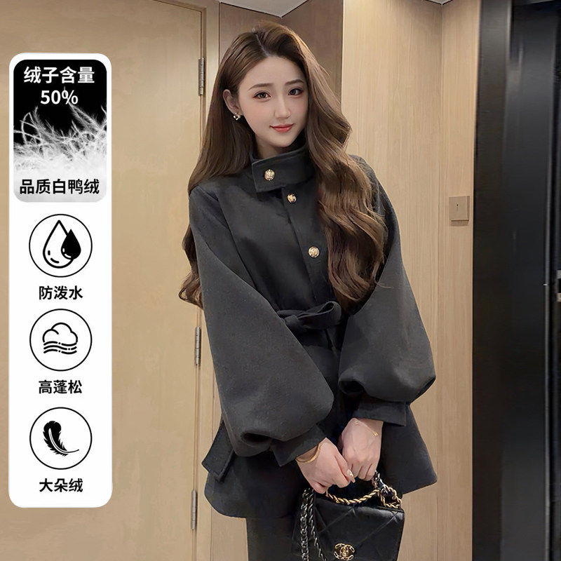 【羽绒内胆】BULE蓝色星球冬季保暖立领呢子大衣灯笼袖毛呢外套女