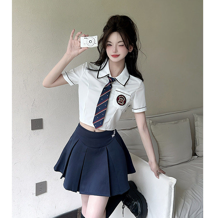 学院风jk制服夏季韩版辣妹纯欲穿搭短袖衬衫女性感显瘦半身裙套装