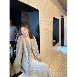 阙雅雯Yawen 高级慵懒仿水貂毛加厚皮毛一体秋环保皮草毛毛外套女