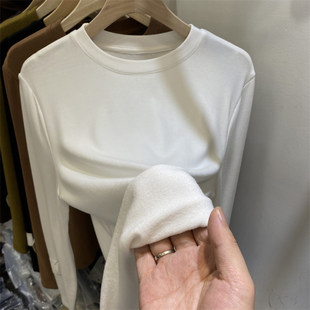 加厚显瘦内搭纯色上衣磨毛加绒德绒打底衫 冬季 t恤女装 圆领长袖