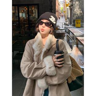 水貂毛绒威尼斯艳阳两面穿兔毛派克服年轻环保皮草中长款外套女冬
