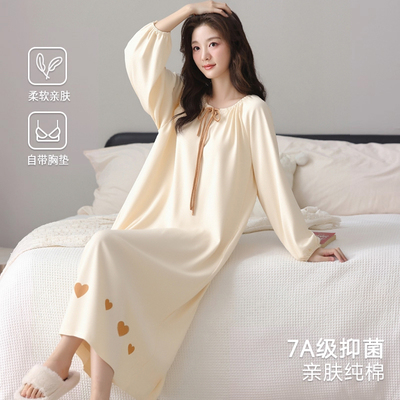 睡裙女秋季纯棉带胸垫春秋款长袖士小个子甜芯睡衣女款2025新款夏