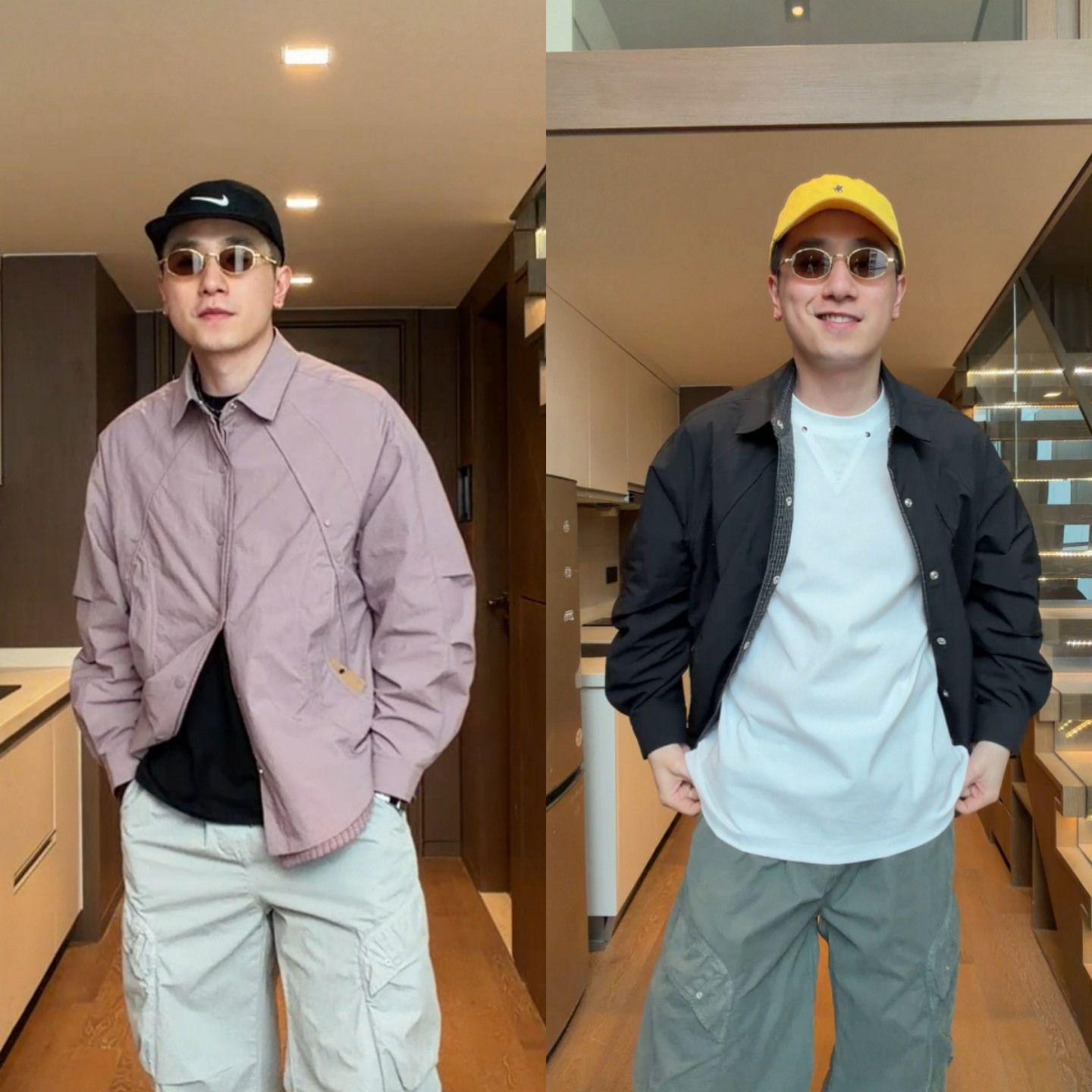 春季格子拼接假两件翻领男士衬衫