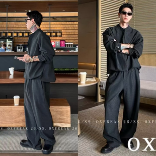 宽松潮流中腰立体剪裁灰色长裤 2026春季 男士 休闲慵懒风直筒裤 新款