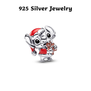 s925纯银迪士尼系列史迪奇节日串饰圣诞礼物DIY串珠 新品