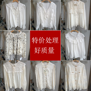 衬衫 时尚 女宽松百搭长袖 荷叶边上衣娃娃领打底衫 特价 v领大码 处理