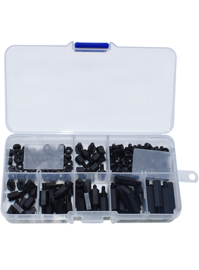 黑色M3尼龙螺丝螺母 180PCS盒装 塑料螺丝螺母隔离柱组合套装