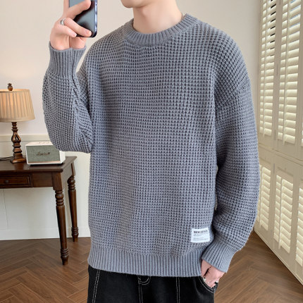 圆领毛衣男秋冬款简约亲肤针织衫男2025新款青少年冬季内搭打底衫
